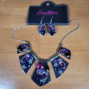 Paparazzi Silver Necklace with Pink and Blue Accents